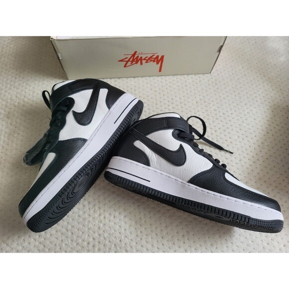 ✅🔥Nike x Stussy Air Force 1 '07 Mid Light Bone Black- Men's Size 10.5 - Picture 7 of 7
